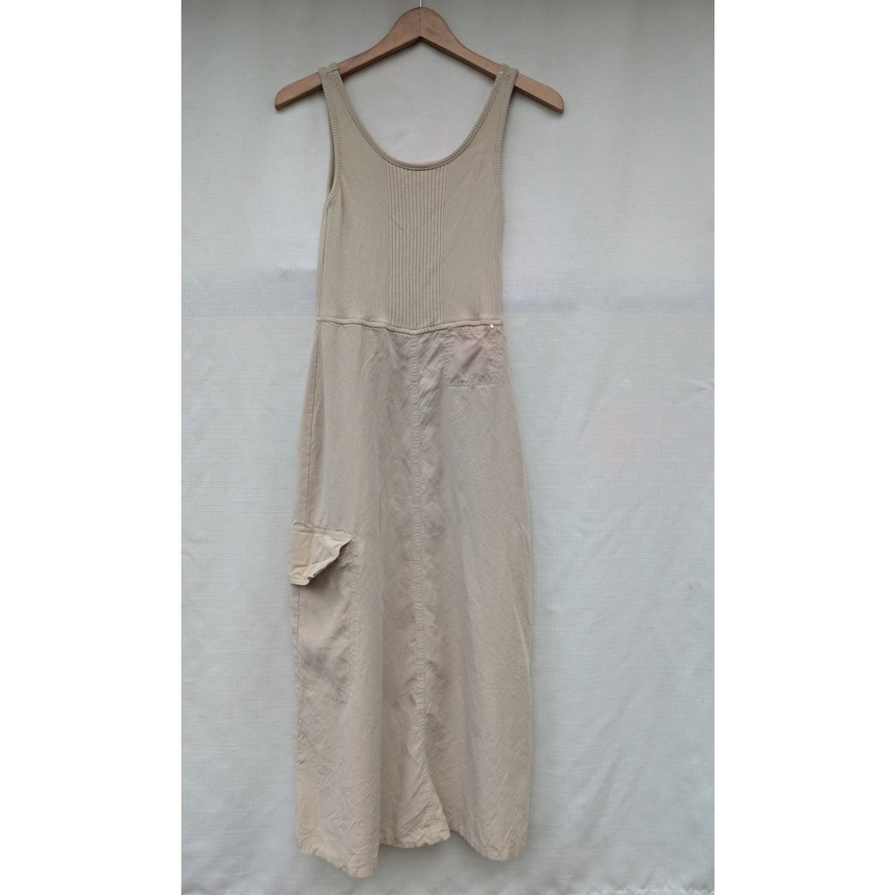Olsen Mixed Media Tank Dress Womens S Beige Cotton Modal Ribbed Cargo Maxi